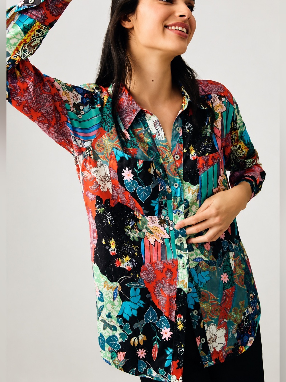 Anthropologie The Brielle Relaxed Buttondown Blouse Red Pattern Size M Like New